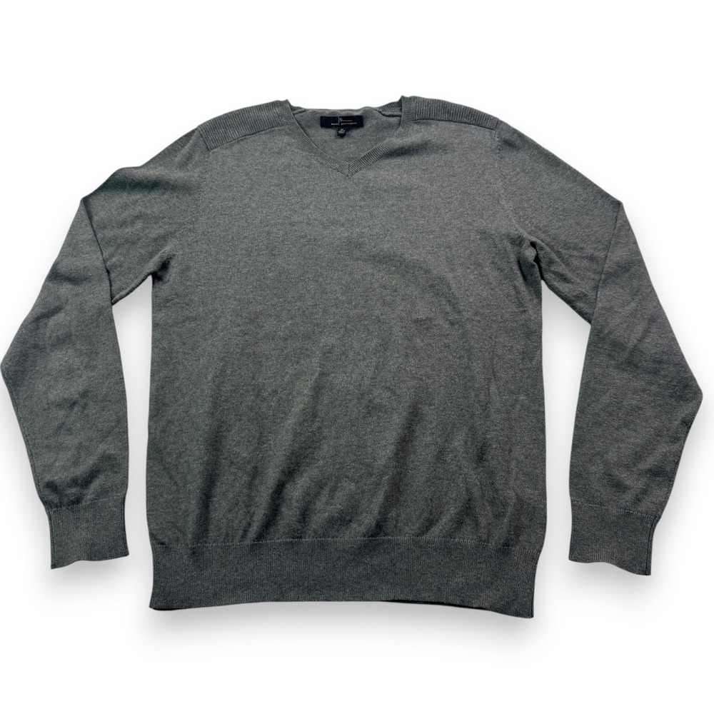 Marc Anthony Mens Grey Cotton Cashmere V-Neck Sweater Ribbed Shoulder Size M